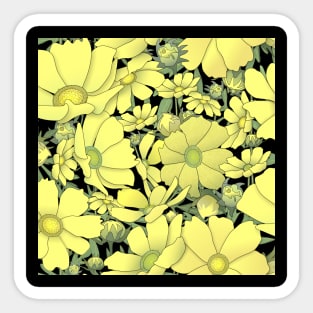 Tossed Yellow Cosmos Wildflowers on Black Sticker